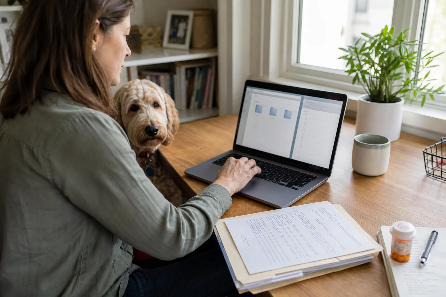 A dog owner sending a focused set of pet records from a home computer